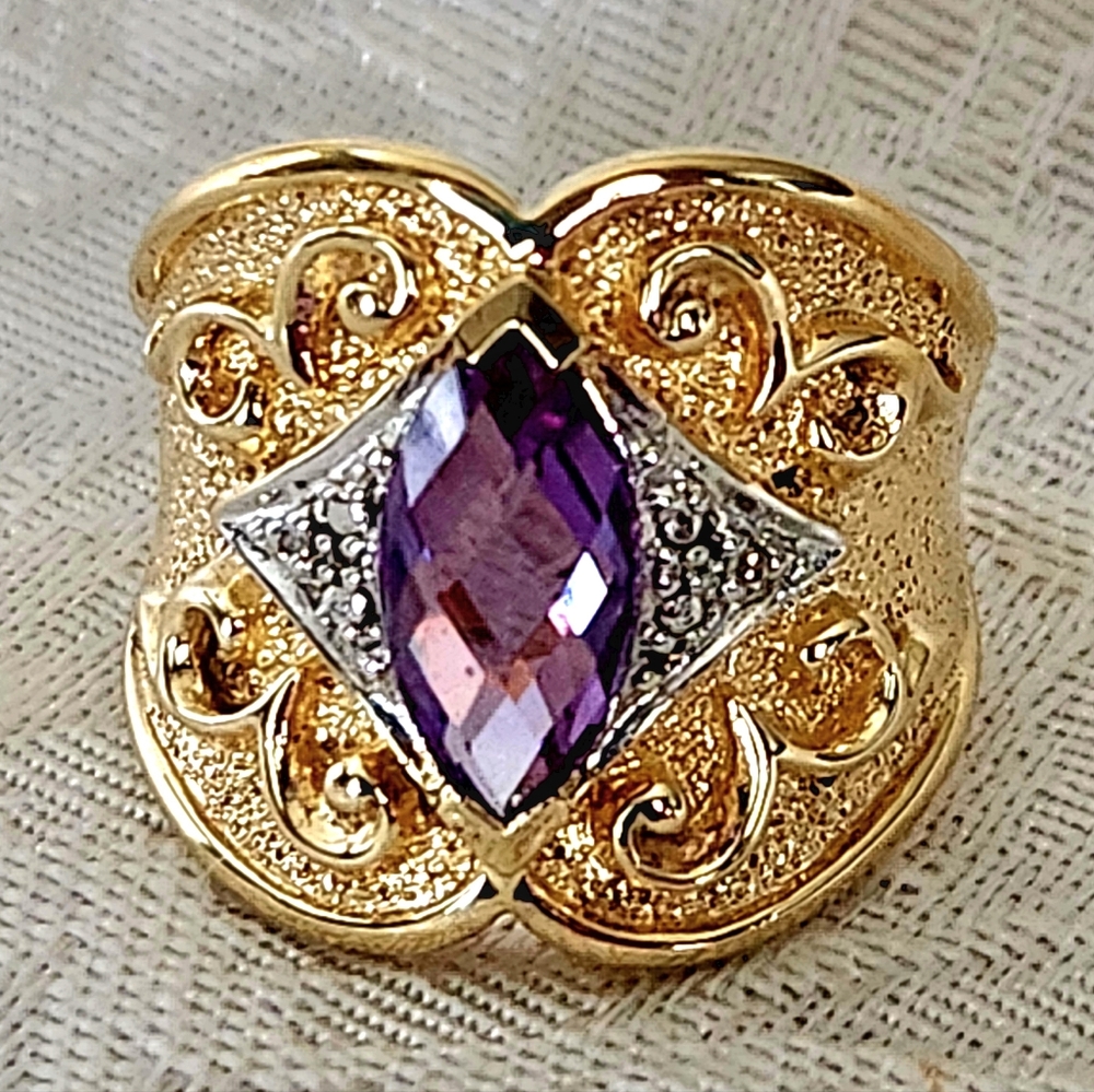 STUNNING Ross-Simons 18KT/925 Sterling Silver Alexandrite Diamond Etruscan Ring